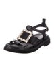 Roger Vivier Leather Crystal Embellishments T-Strap Sandals