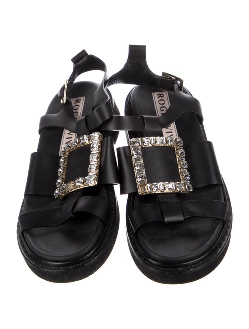 Roger Vivier Leather Crystal Embellishments T-Strap Sandals