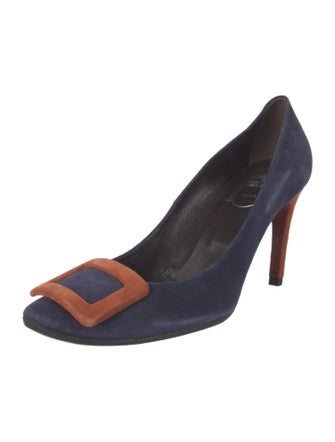 Roger Vivier Suede Colorblock Pattern Pumps