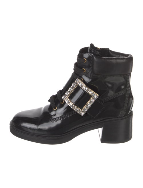 Roger Vivier Patent Leather Crystal Embellishments Combat Boots