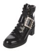 Roger Vivier Patent Leather Crystal Embellishments Combat Boots