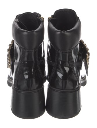 Roger Vivier Patent Leather Crystal Embellishments Combat Boots