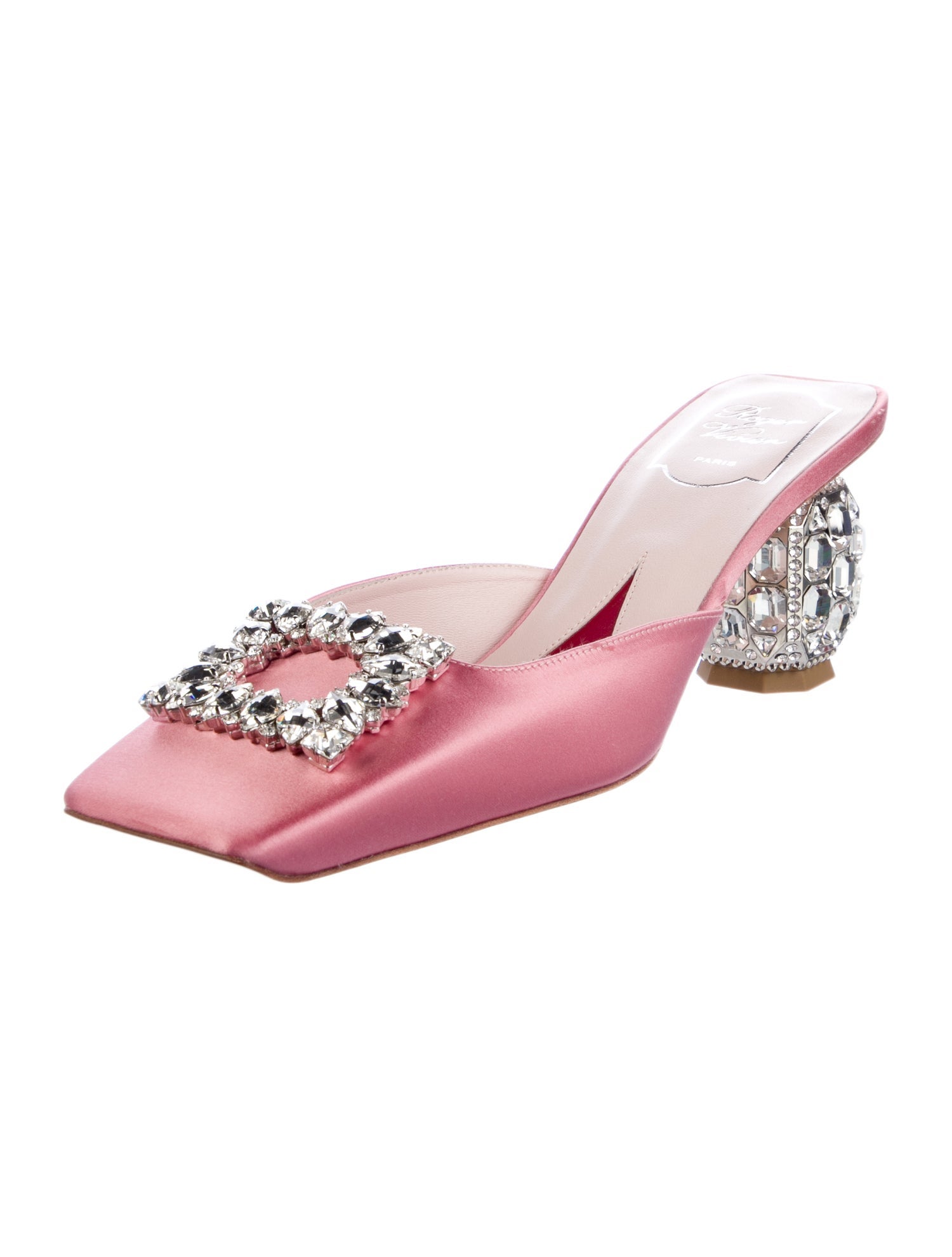 Roger Vivier Satin Crystal Embellishments Mules