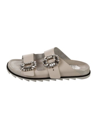 Roger Vivier Leather Crystal Embellishments Slides