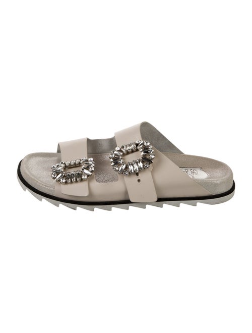 Roger Vivier Leather Crystal Embellishments Slides