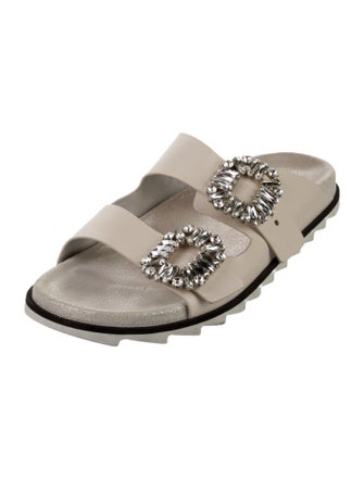 Roger Vivier Leather Crystal Embellishments Slides