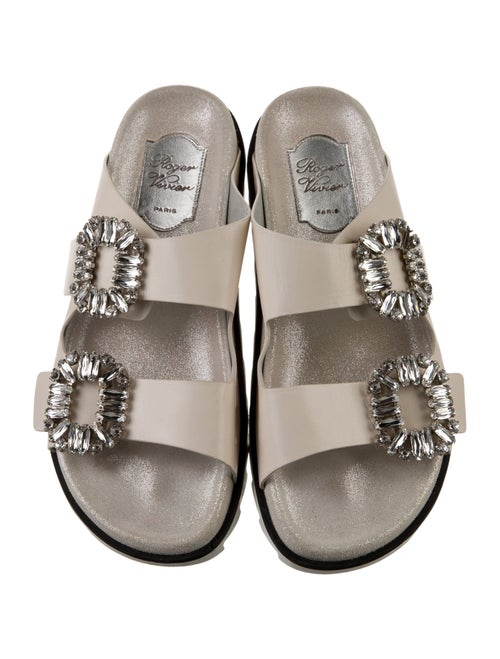 Roger Vivier Leather Crystal Embellishments Slides