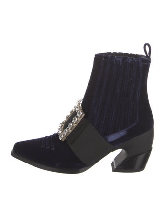 Roger Vivier Velvet Colorblock Pattern Lace-Up Boots