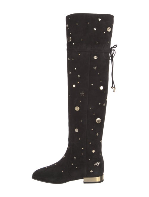 Roger Vivier Suede Studded Accents Lace-Up Boots