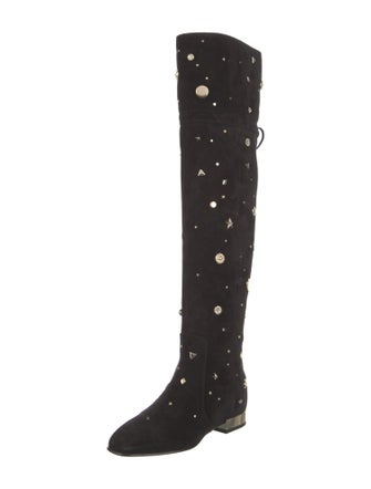 Roger Vivier Suede Studded Accents Lace-Up Boots