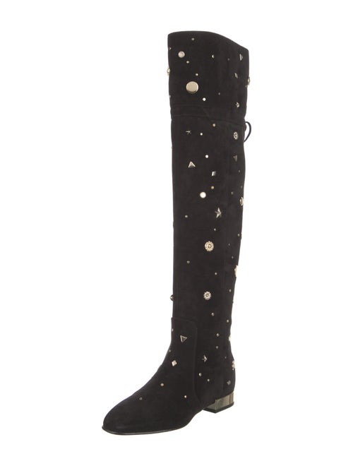 Roger Vivier Suede Studded Accents Lace-Up Boots