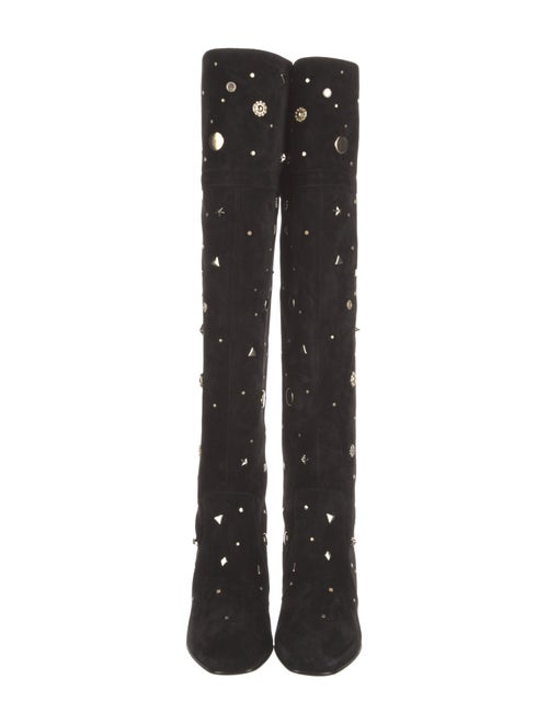 Roger Vivier Suede Studded Accents Lace-Up Boots