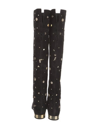 Roger Vivier Suede Studded Accents Lace-Up Boots