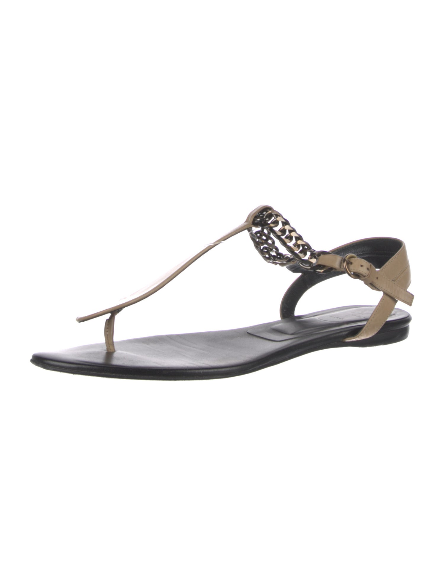 Roger Vivier Leather Chain-Link Accents T-Strap Sandals