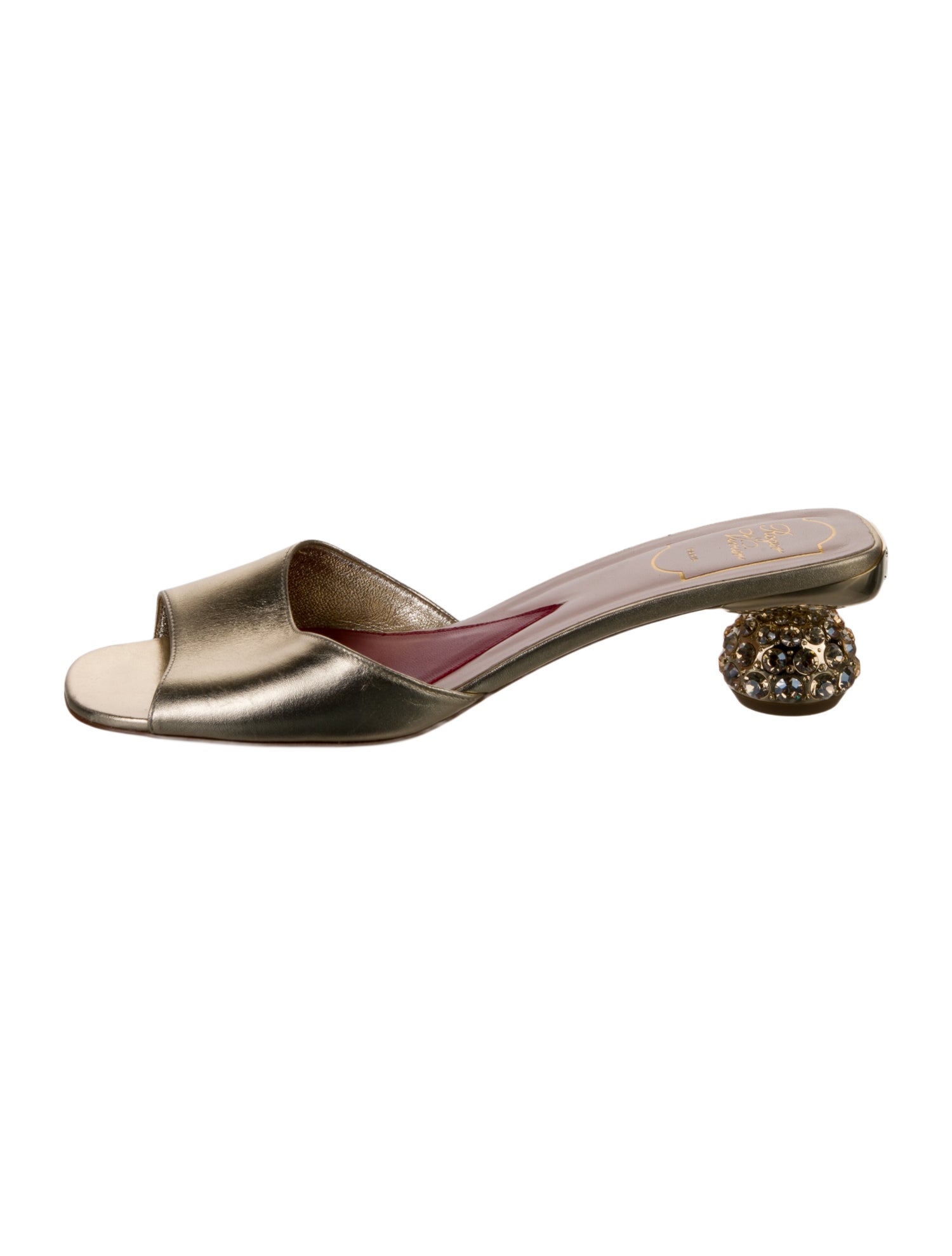 Roger Vivier Leather Crystal Embellishments Slides
