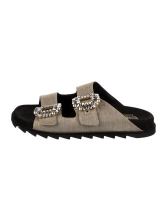 Roger Vivier Leather Crystal Embellishments Slides