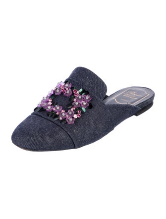 Roger Vivier Denim Sequin Embellishments Mules