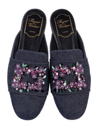 Roger Vivier Denim Sequin Embellishments Mules