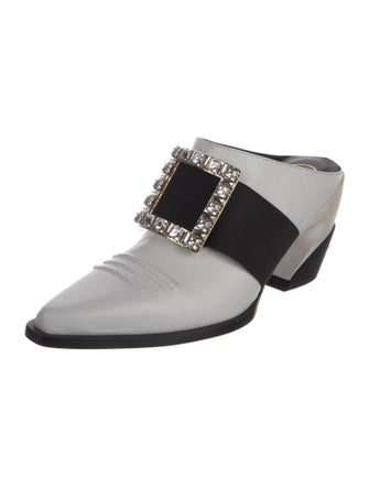 Roger Vivier Leather Crystal Embellishments Mules