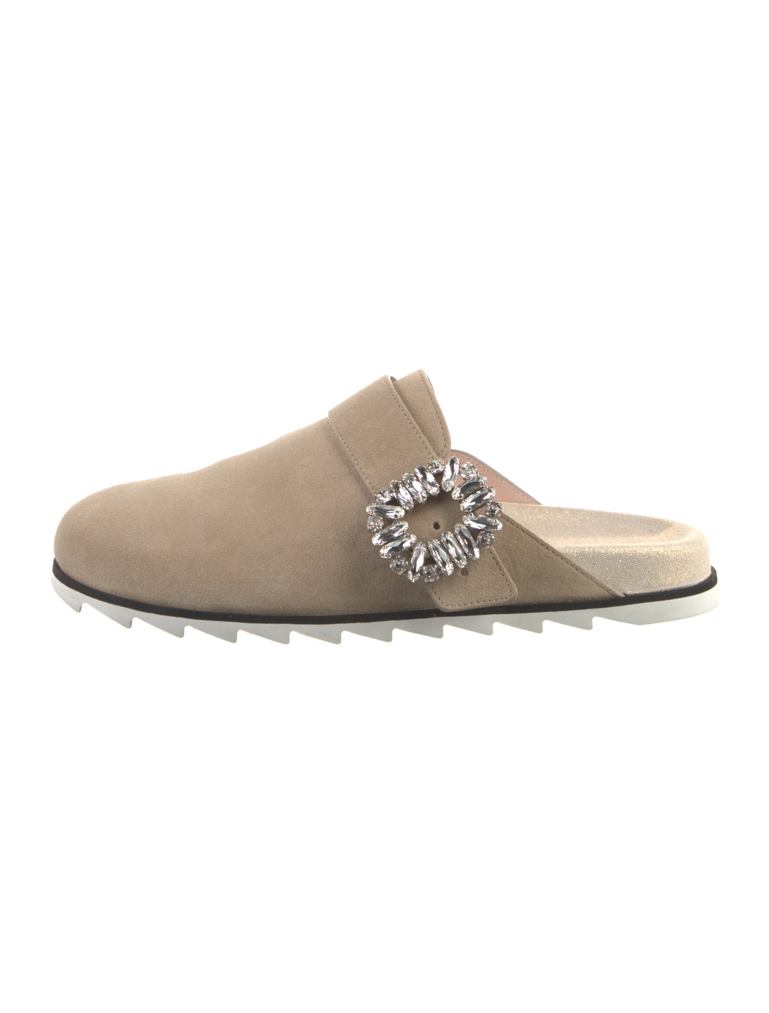 Roger Vivier Suede Crystal Embellishments Mules