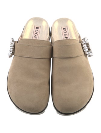 Roger Vivier Suede Crystal Embellishments Mules