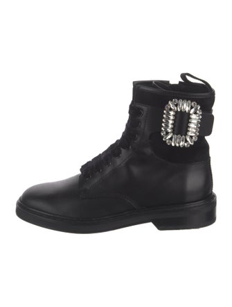 Roger Vivier Leather Crystal Embellishments Combat Boots