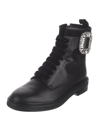 Roger Vivier Leather Crystal Embellishments Combat Boots