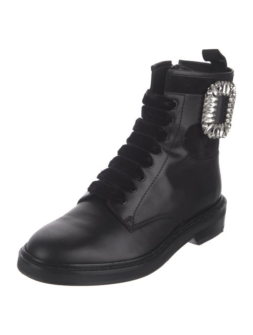 Roger Vivier Leather Crystal Embellishments Combat Boots
