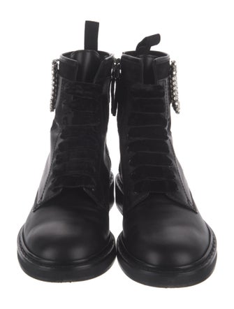 Roger Vivier Leather Crystal Embellishments Combat Boots