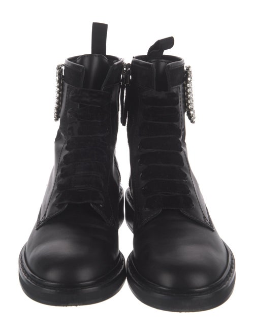 Roger Vivier Leather Crystal Embellishments Combat Boots