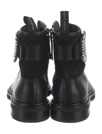 Roger Vivier Leather Crystal Embellishments Combat Boots