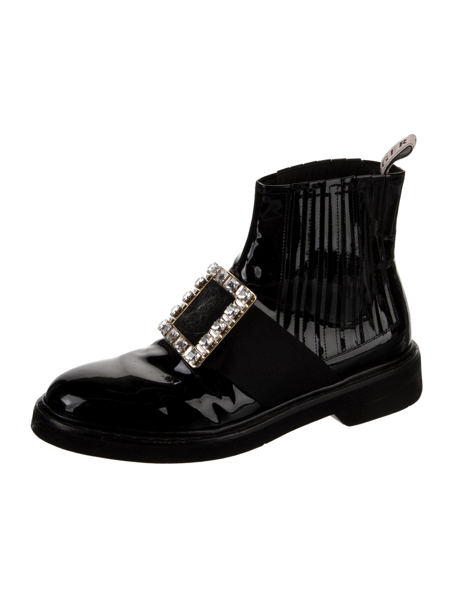 Roger Vivier Patent Leather Crystal Embellishments Combat Boots