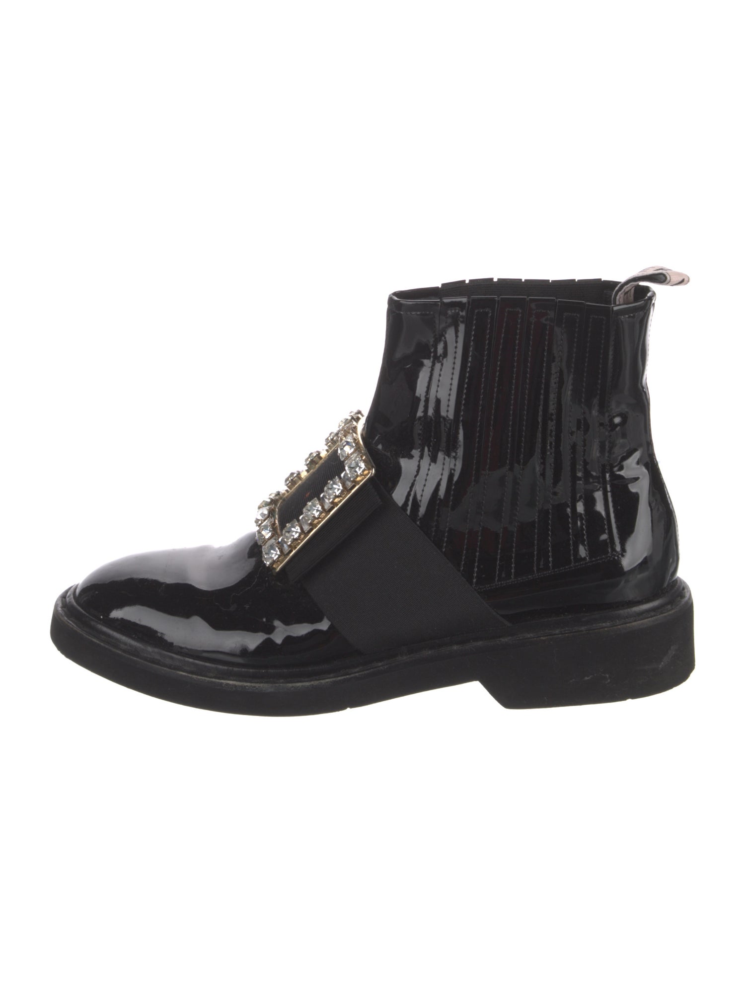 Roger Vivier Patent Leather Crystal Embellishments Chelsea Boots