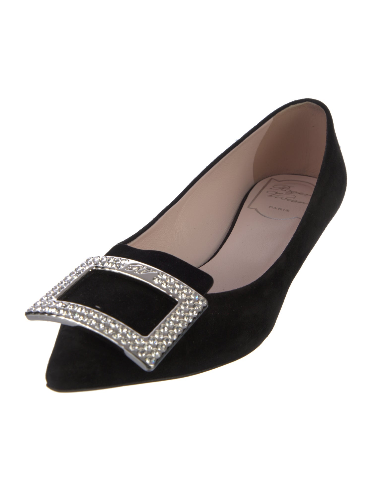 Roger Vivier Suede Crystal Embellishments Ballet Flats