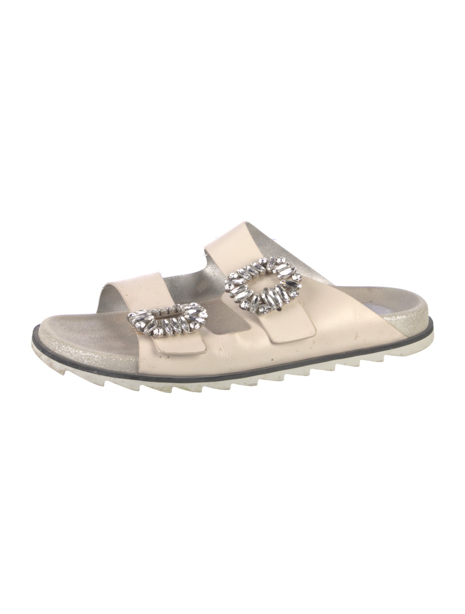 Roger Vivier Leather Crystal Embellishments Slides
