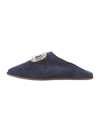 Roger Vivier Suede Crystal Embellishments Mules