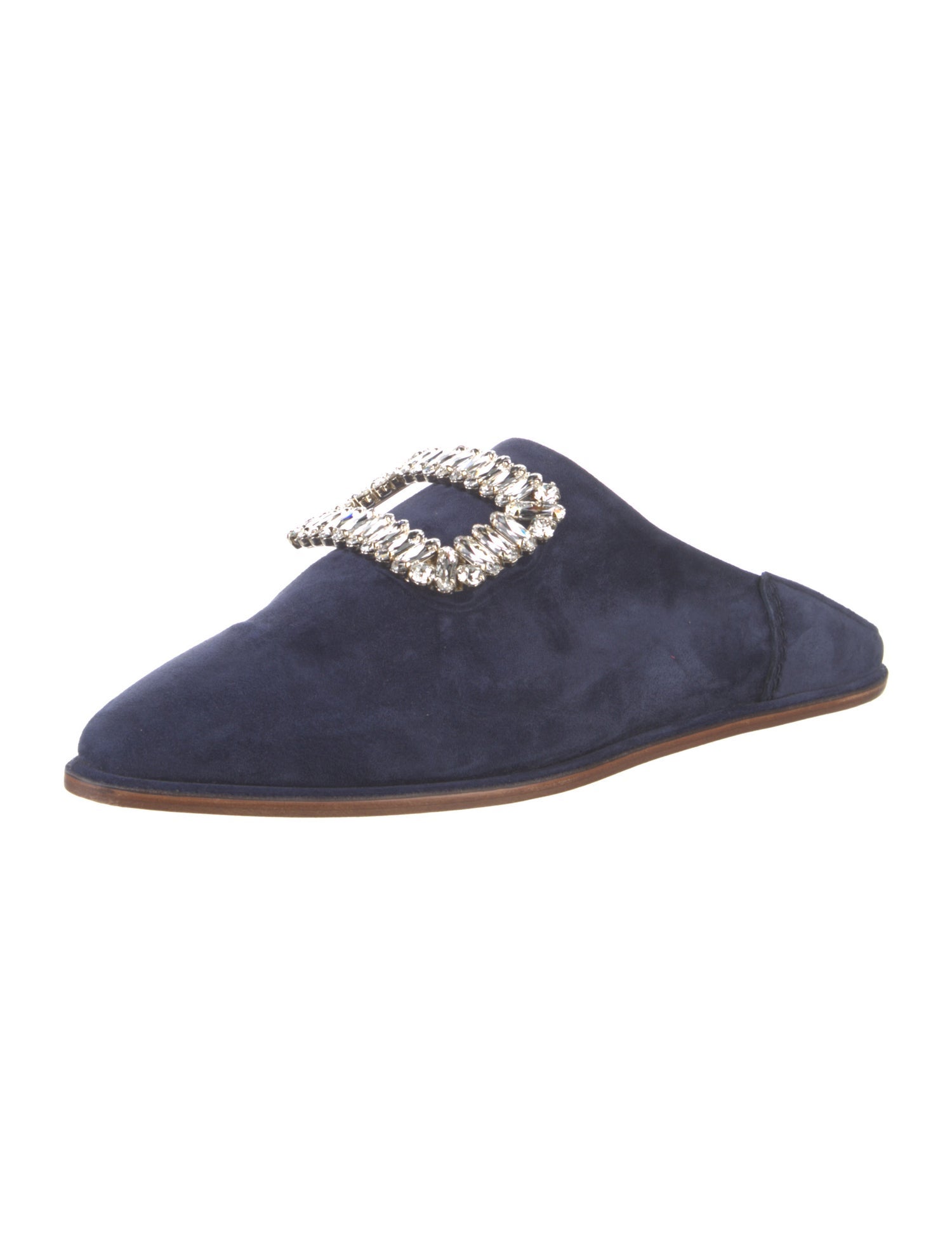 Roger Vivier Suede Crystal Embellishments Mules