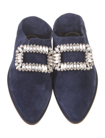 Roger Vivier Suede Crystal Embellishments Mules
