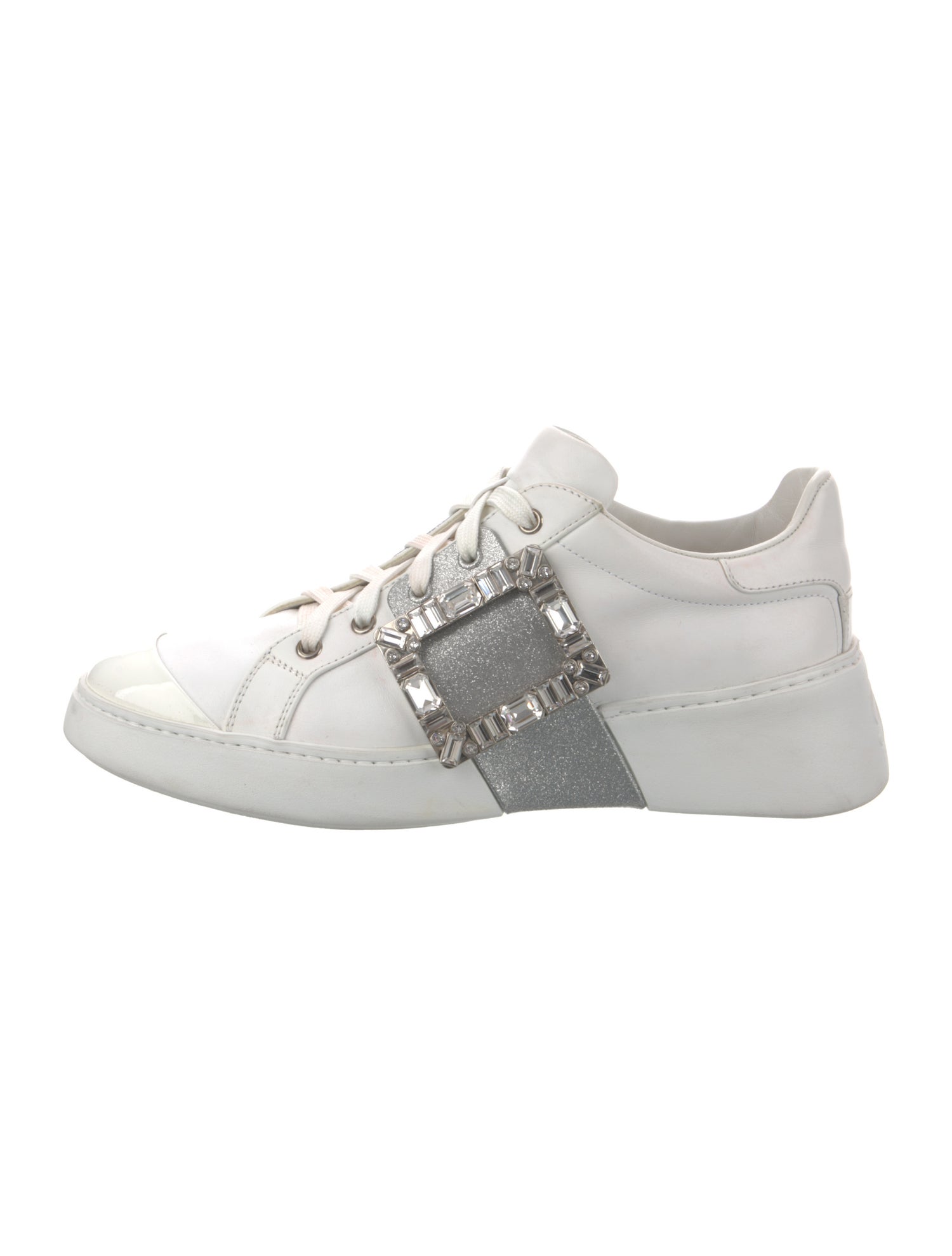 Roger Vivier Leather Glitter Accents Sneakers