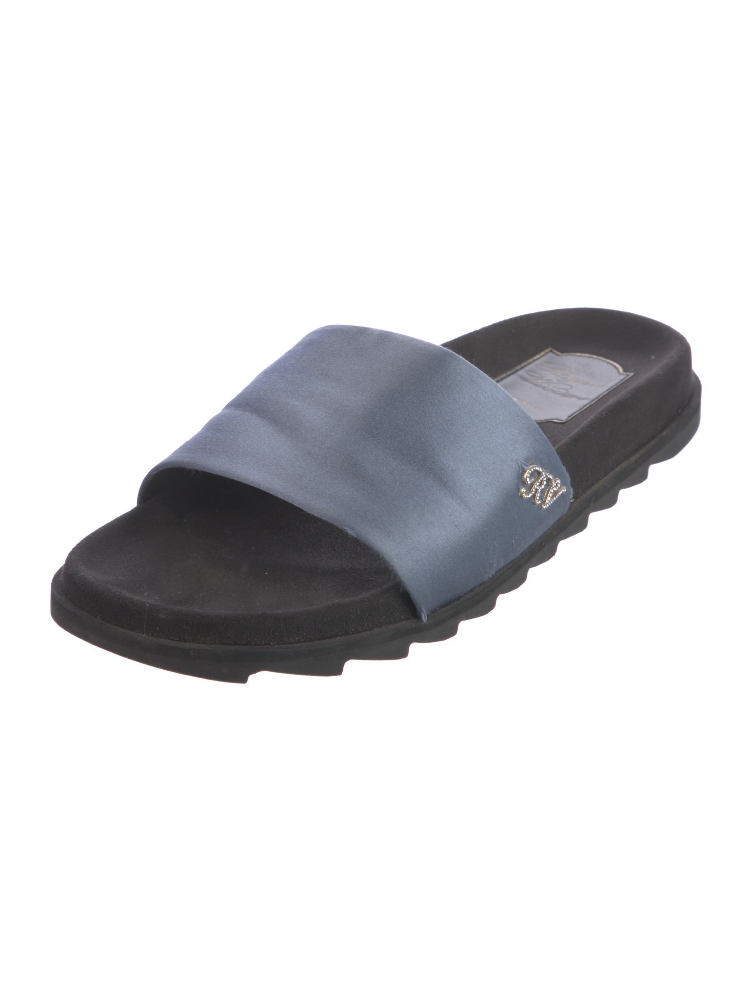 Roger Vivier Satin Crystal Embellishments Slides