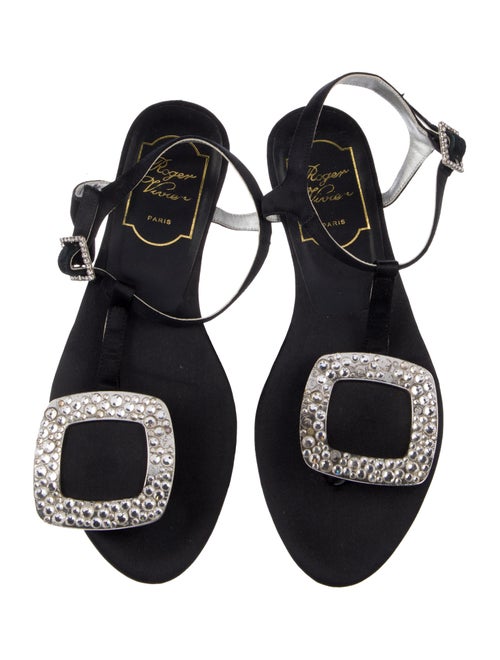 Roger Vivier Satin Crystal Embellishments T-Strap Sandals