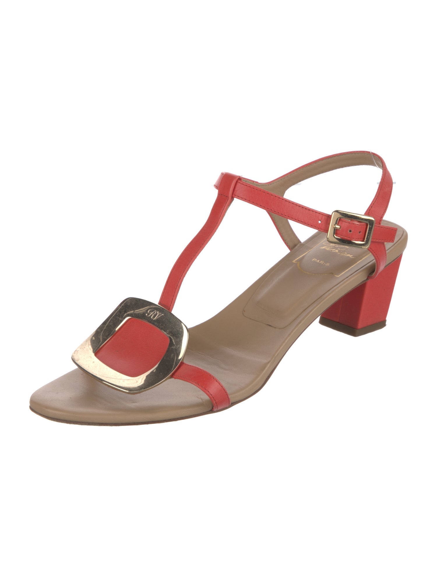 Roger Vivier Leather T-Strap Sandals