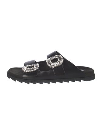 Roger Vivier Leather Crystal Embellishments Slides