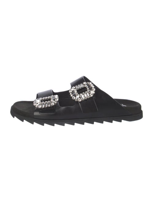 Roger Vivier Leather Crystal Embellishments Slides