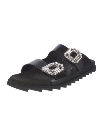 Roger Vivier Leather Crystal Embellishments Slides