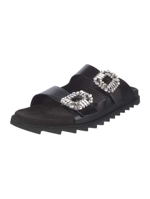 Roger Vivier Leather Crystal Embellishments Slides