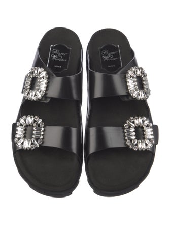 Roger Vivier Leather Crystal Embellishments Slides