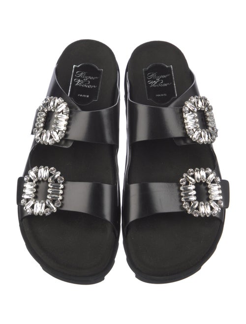 Roger Vivier Leather Crystal Embellishments Slides