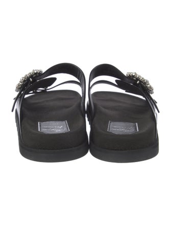 Roger Vivier Leather Crystal Embellishments Slides