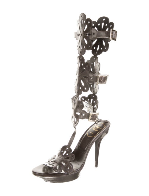 Roger Vivier Leather Cutout Accent Gladiator Sandals